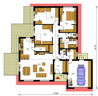 Grundriss des Erdgeschosses - BUNGALOW 166